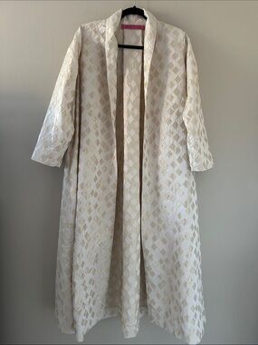 BURU Beige Jacquard Longline Open-Front Swing Coat NWT Size XS/S Party Cocktail